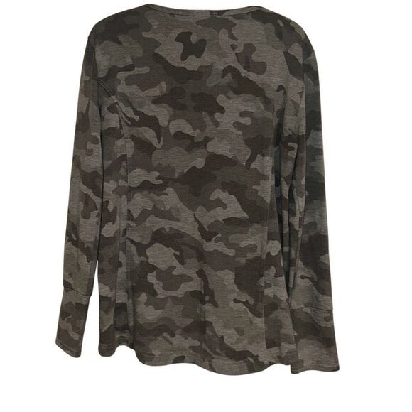 Jane And Delancey Green Gray Camo 1/4 Button Long Sleeve Tee Ladies Medium - Picture 3 of 7